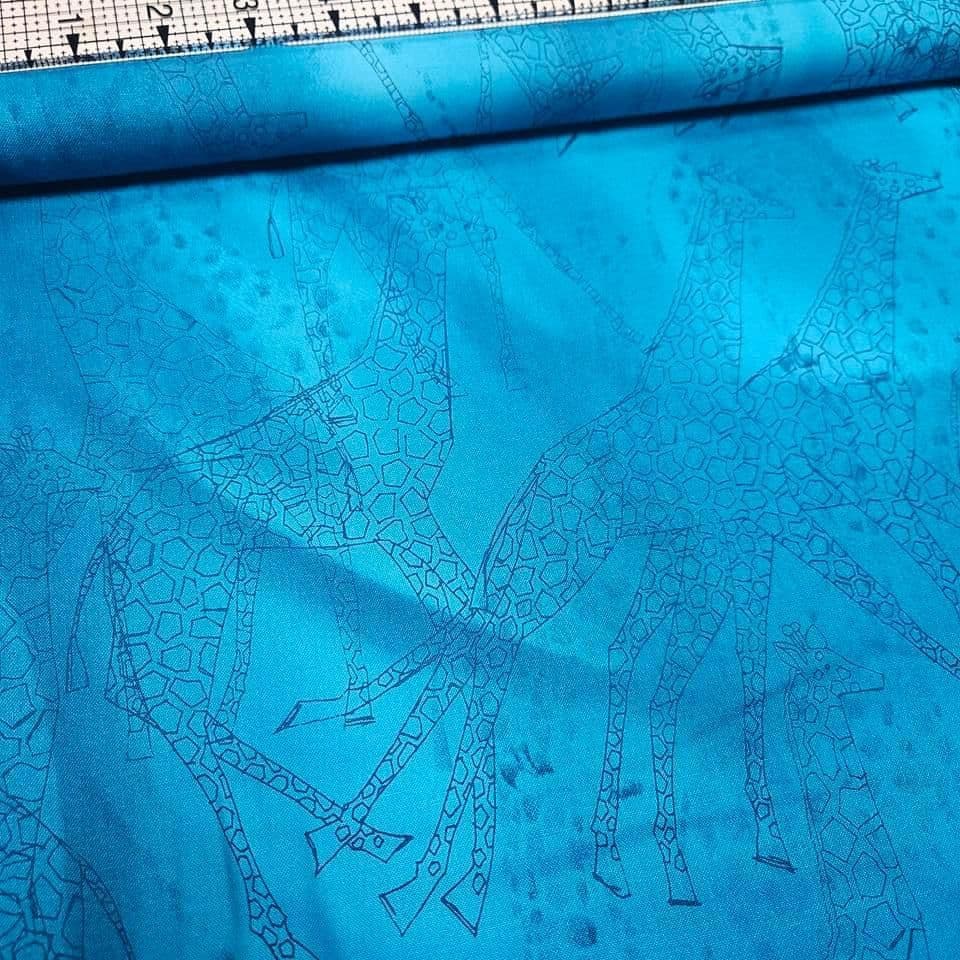 RJR Fabrics - Safari by Jinny Beyer Giraffe Aqua 2664-003 100% Cotton Fabric - Crafts and Quilts