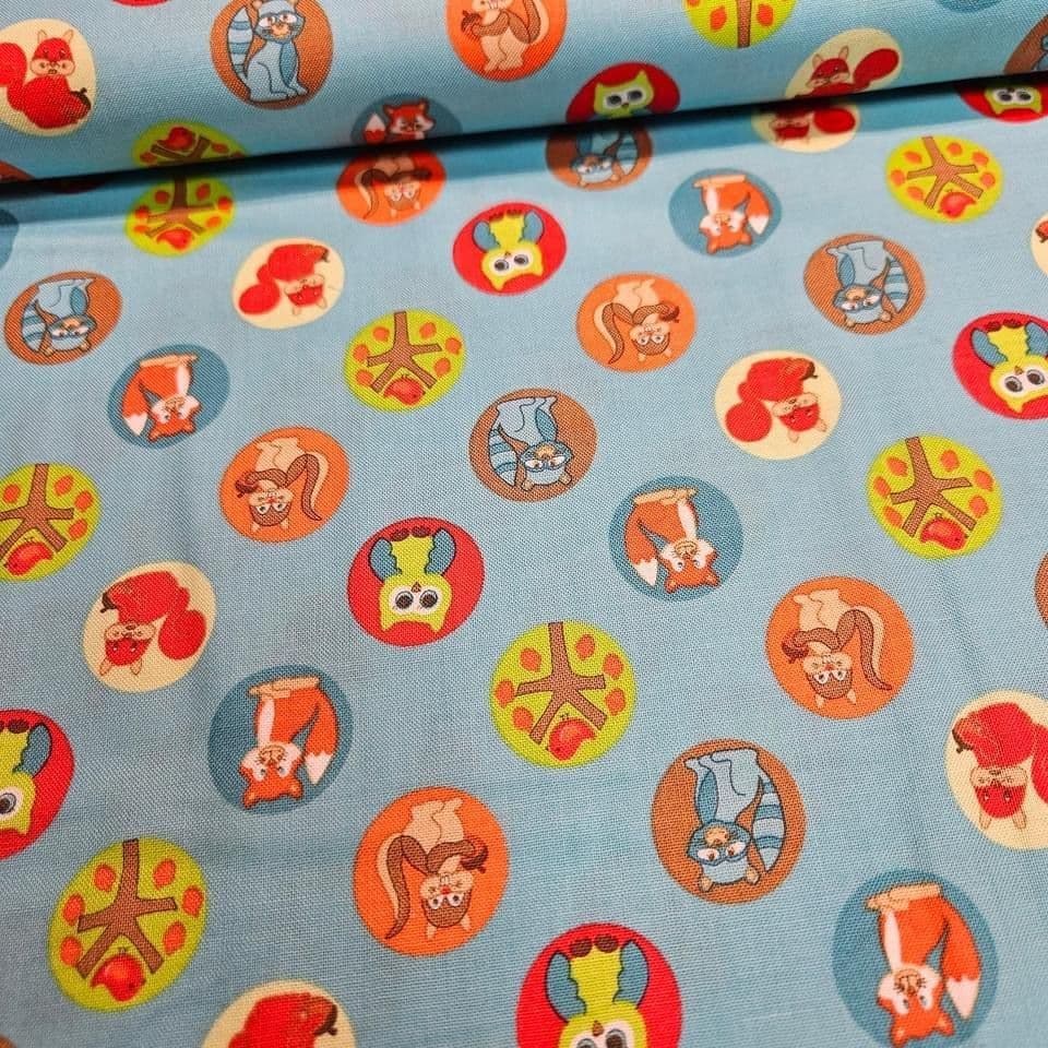 RJR Fabrics - Woodland Park Animal Circles Blue 100% Cotton Fabric - Crafts and Quilts
