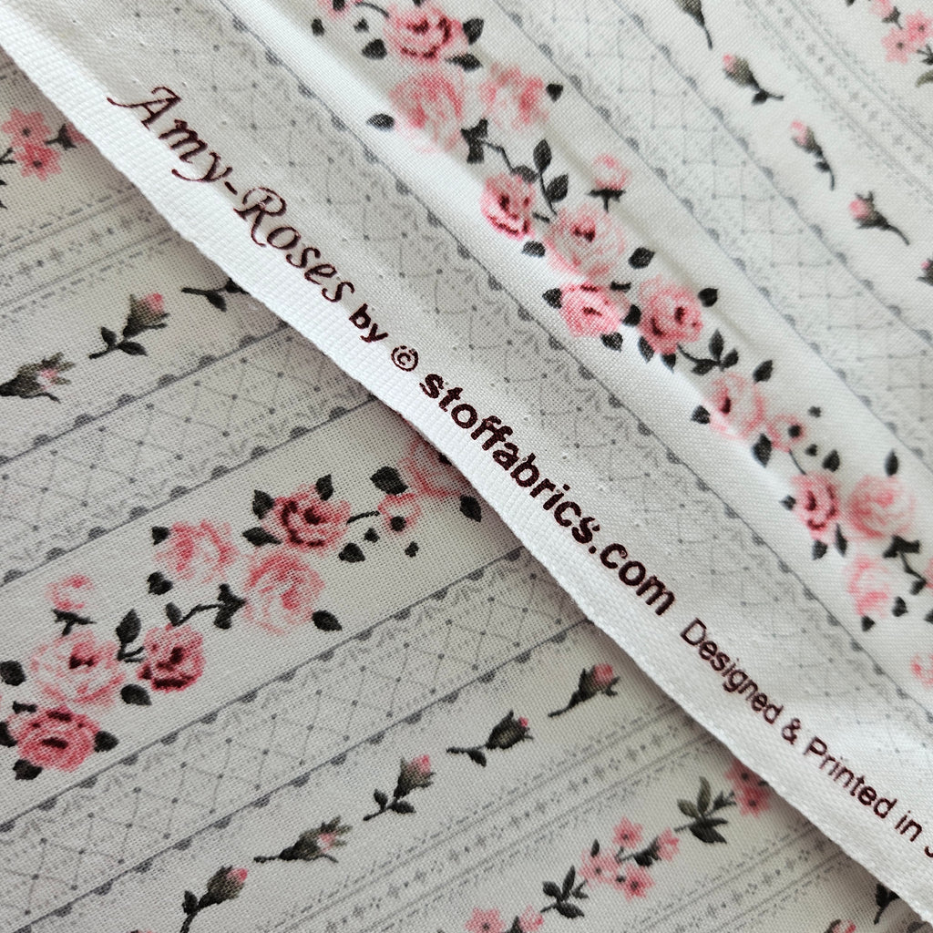 Stof - Amy Roses Grey 100% Cotton Fabric - Crafts and Quilts