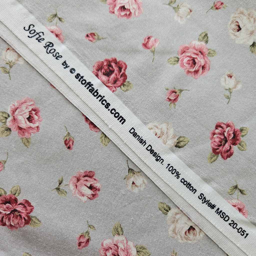 Stof - Sofie Rose Grey 100% Cotton Fabric - Crafts and Quilts
