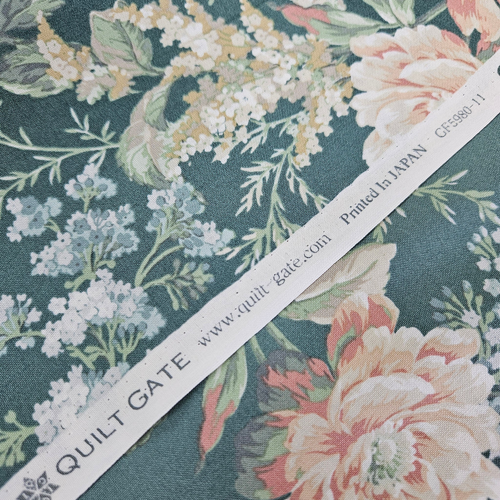 Quilt Gate - Gentle Flowers Blossoms Green GF5980-11 100% Cotton Fabric - Crafts and Quilts