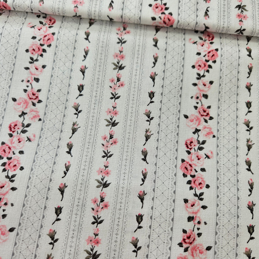 Stof - Amy Roses Grey 100% Cotton Fabric - Crafts and Quilts