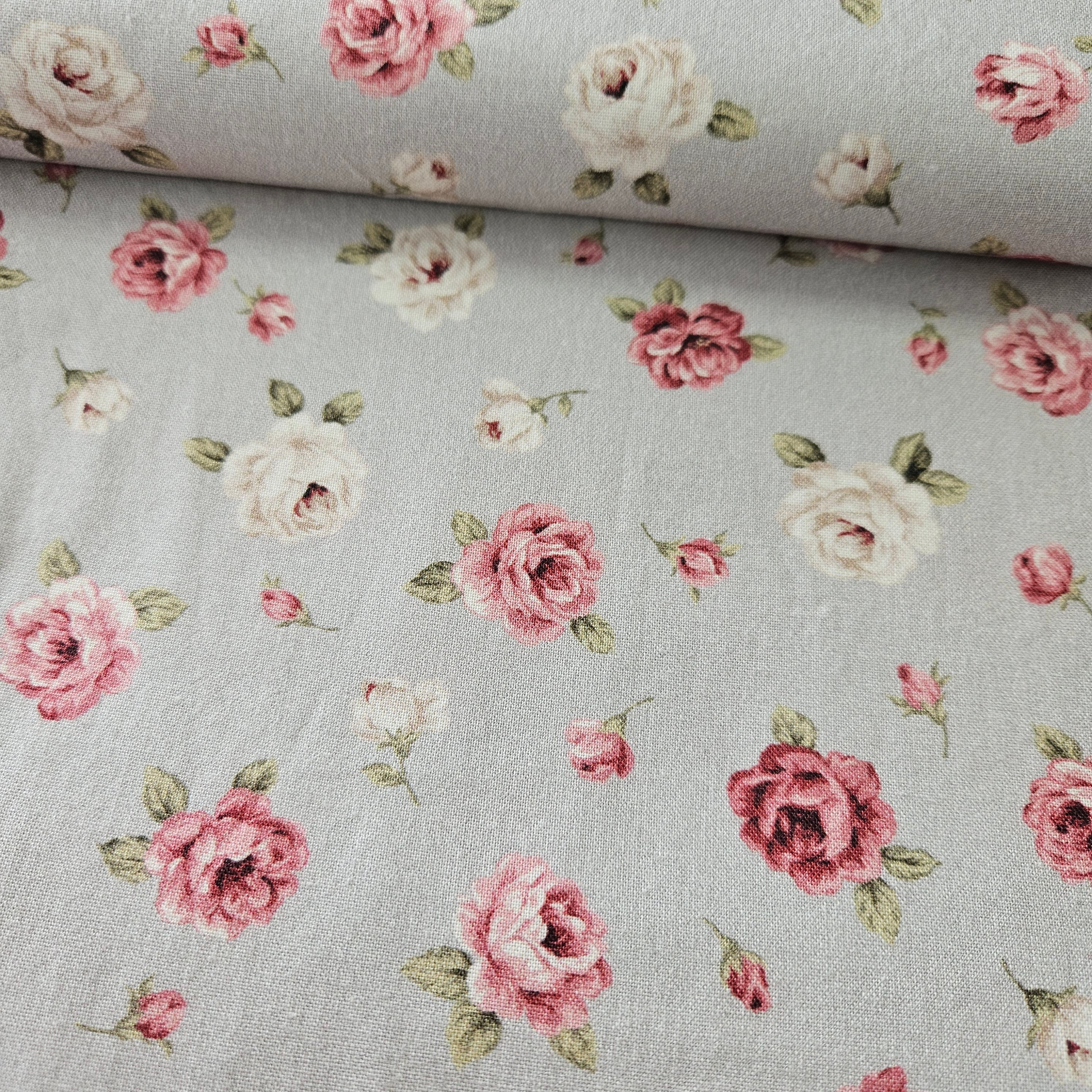 Stof - Sofie Rose Grey 100% Cotton Fabric - Crafts and Quilts