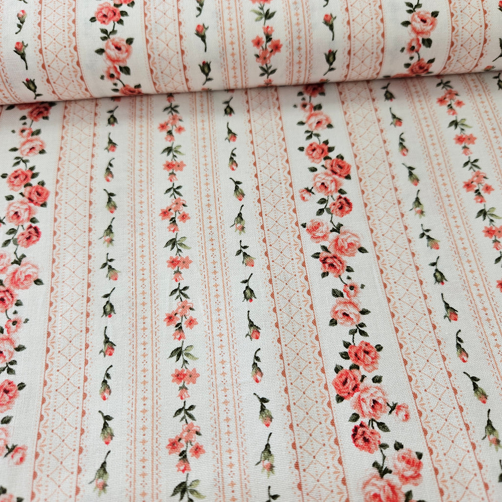 Stof - Amy Roses Pink 100% Cotton Fabric - Crafts and Quilts