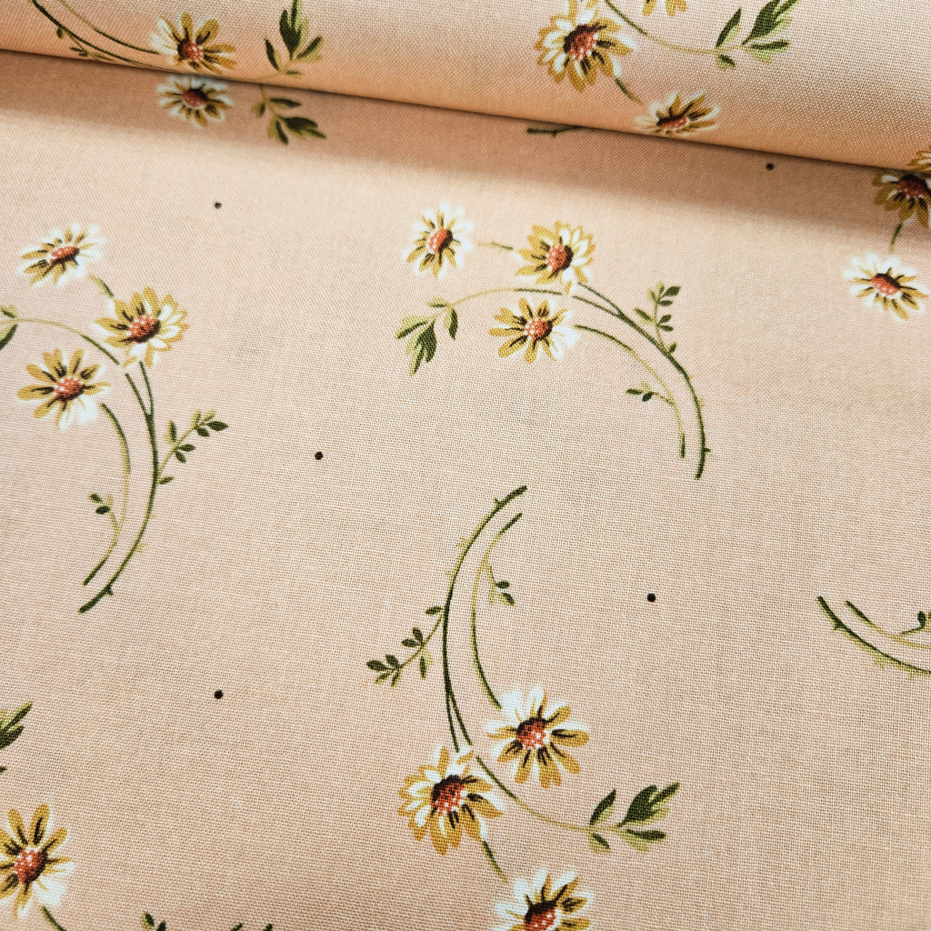 Maywood Studios - Chrysanthemum Apricot Flowers 100% Cotton Fabric - Crafts and Quilts