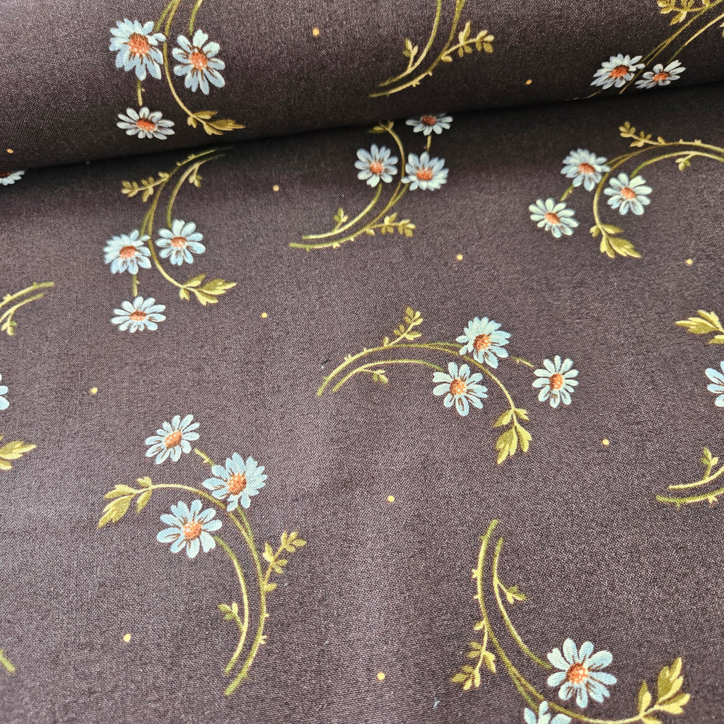 Maywood Studios - Chrysanthemum Brown A Flowers 100% Cotton Fabric - Crafts and Quilts