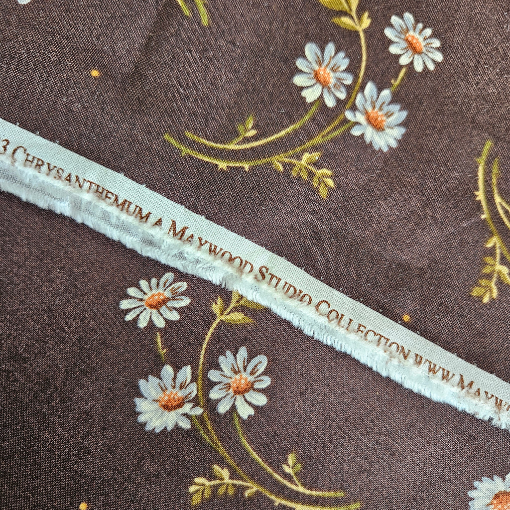 Maywood Studios - Chrysanthemum Brown A Flowers 100% Cotton Fabric - Crafts and Quilts