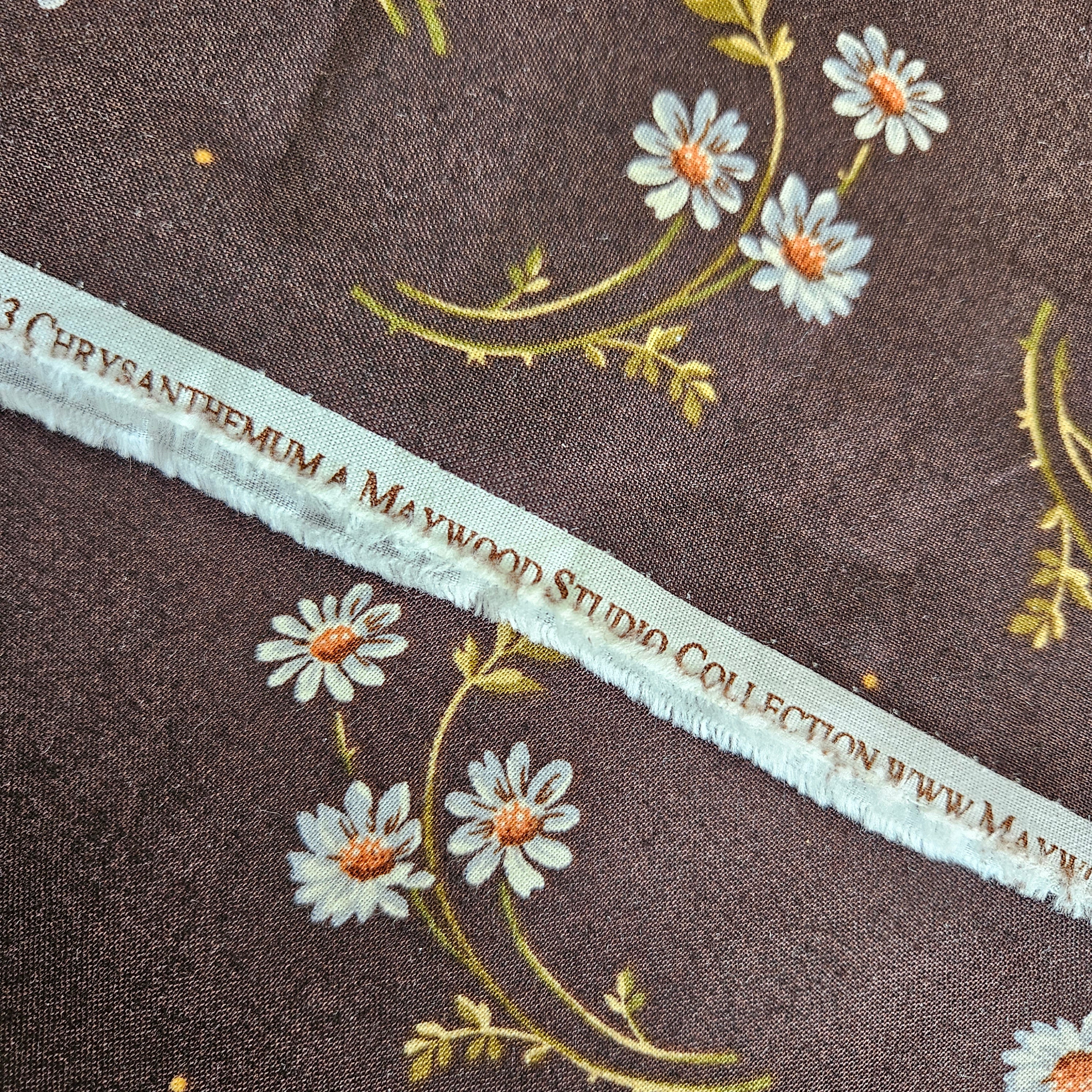 Maywood Studios - Chrysanthemum Brown A Flowers 100% Cotton Fabric - Crafts and Quilts