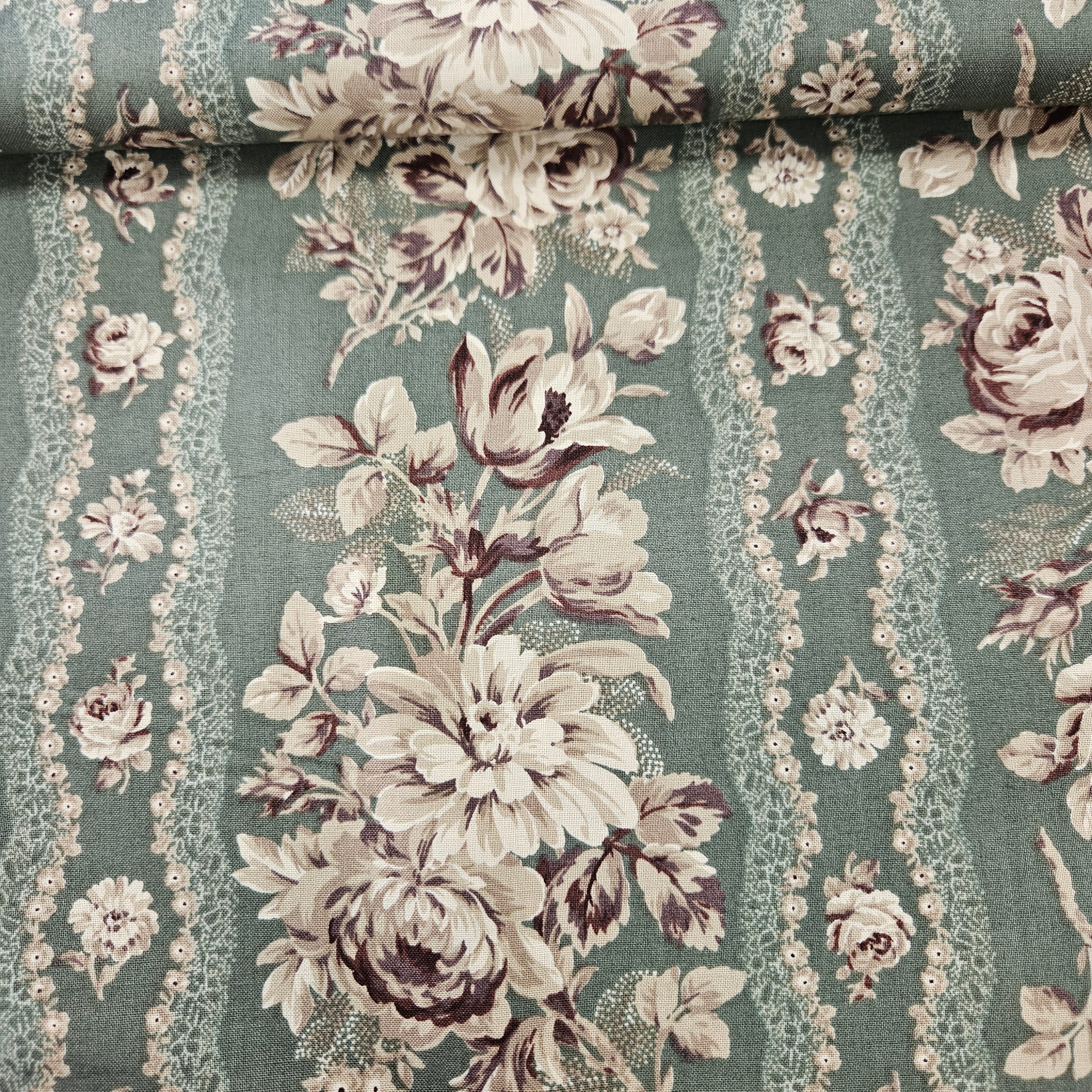 Quilt Gate - Gentle Flowers Green GF5930-12 100% Cotton Fabric - Crafts and Quilts