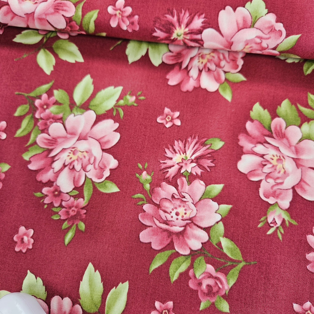 Maywood Studios - Graceful Moments Red Floral 100% Cotton Fabric - Crafts and Quilts