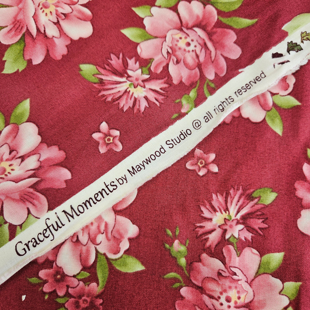 Maywood Studios - Graceful Moments Red Floral 100% Cotton Fabric - Crafts and Quilts