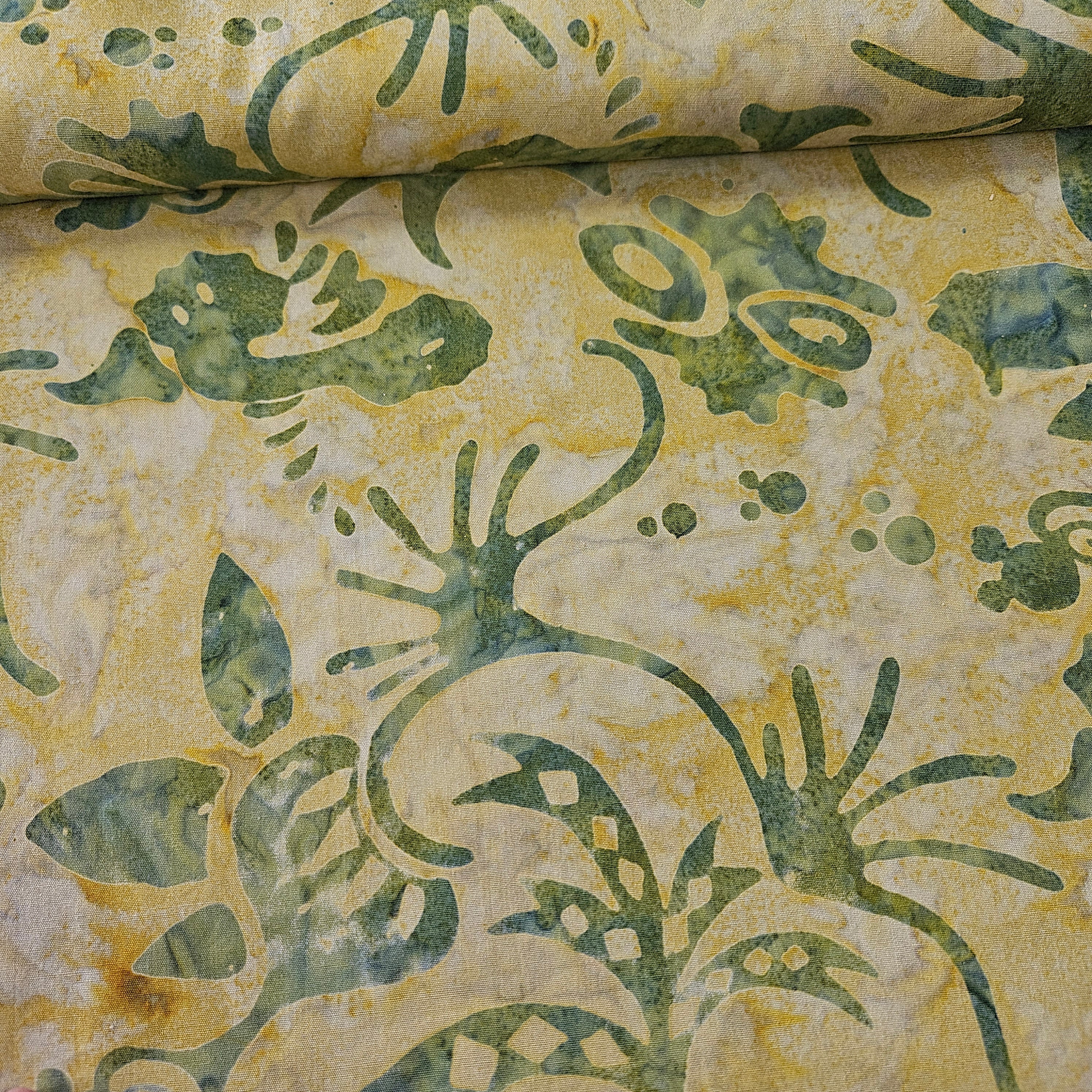 Indonesian Bali Batik - Yellow Green 100% Cotton Fabric - Crafts and Quilts
