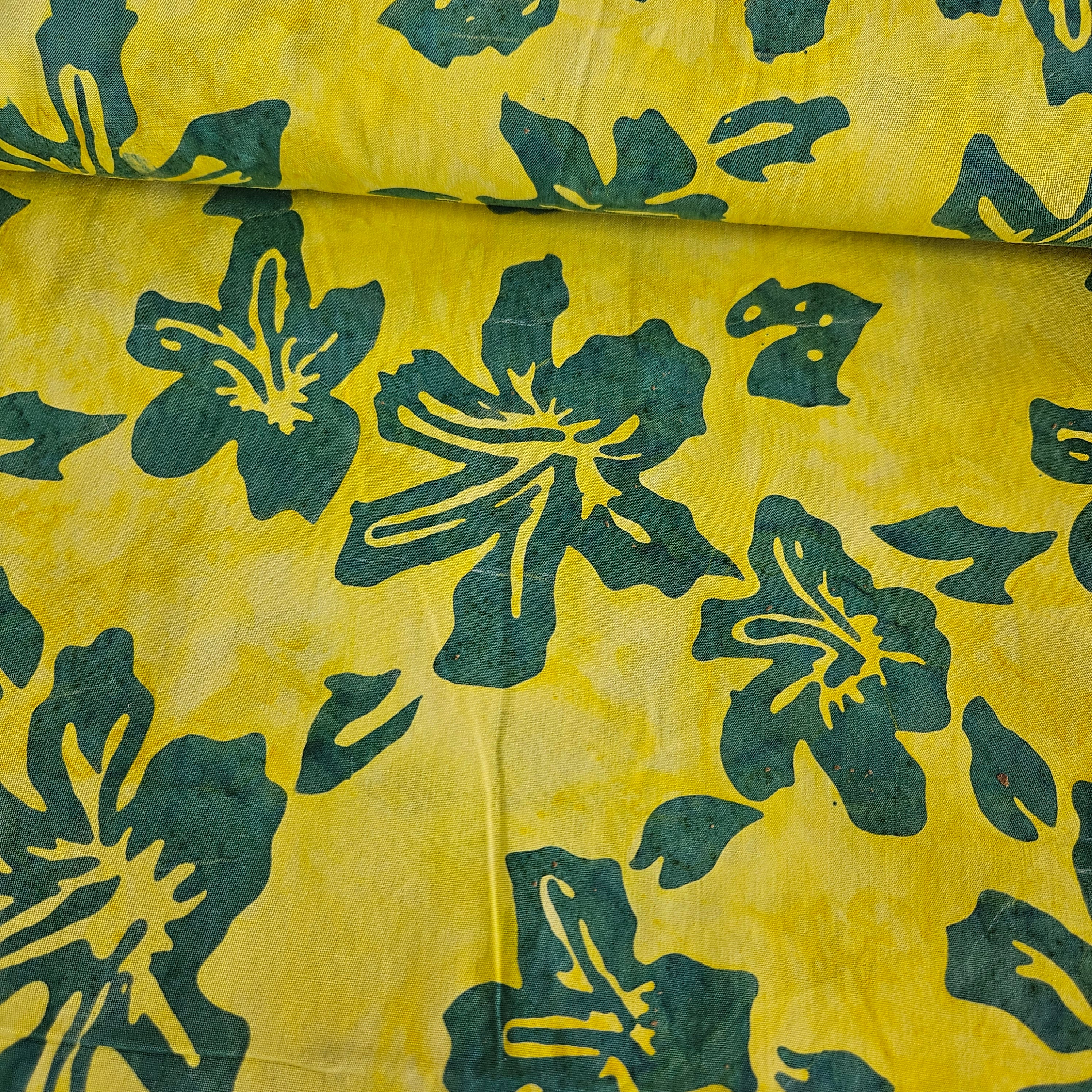 Indonesian Bali Batik - Hibiscus Yellow Pine 100% Cotton Fabric - Crafts and Quilts