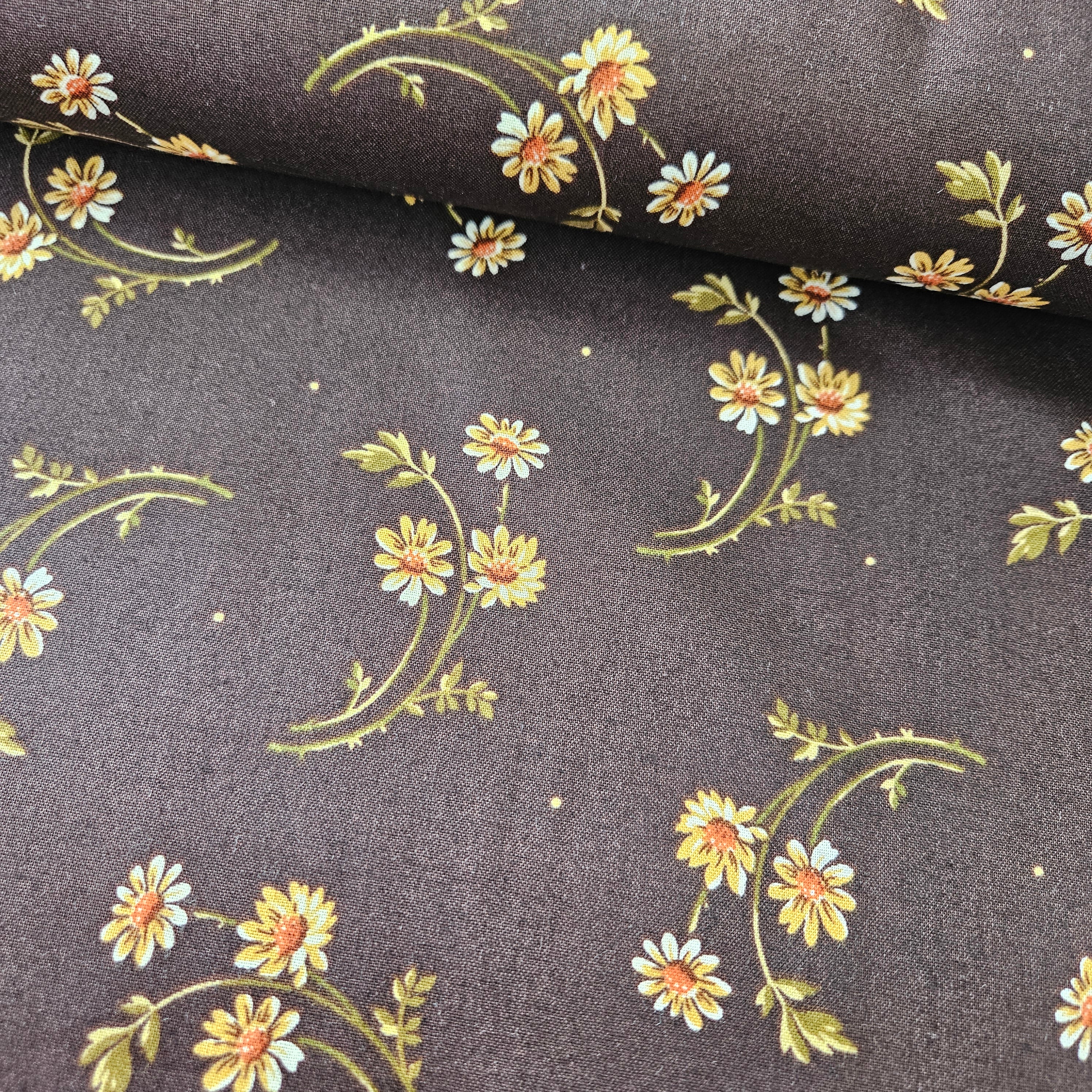 Maywood Studios - Chrysanthemum Brown A2 Flowers 100% Cotton Fabric - Crafts and Quilts