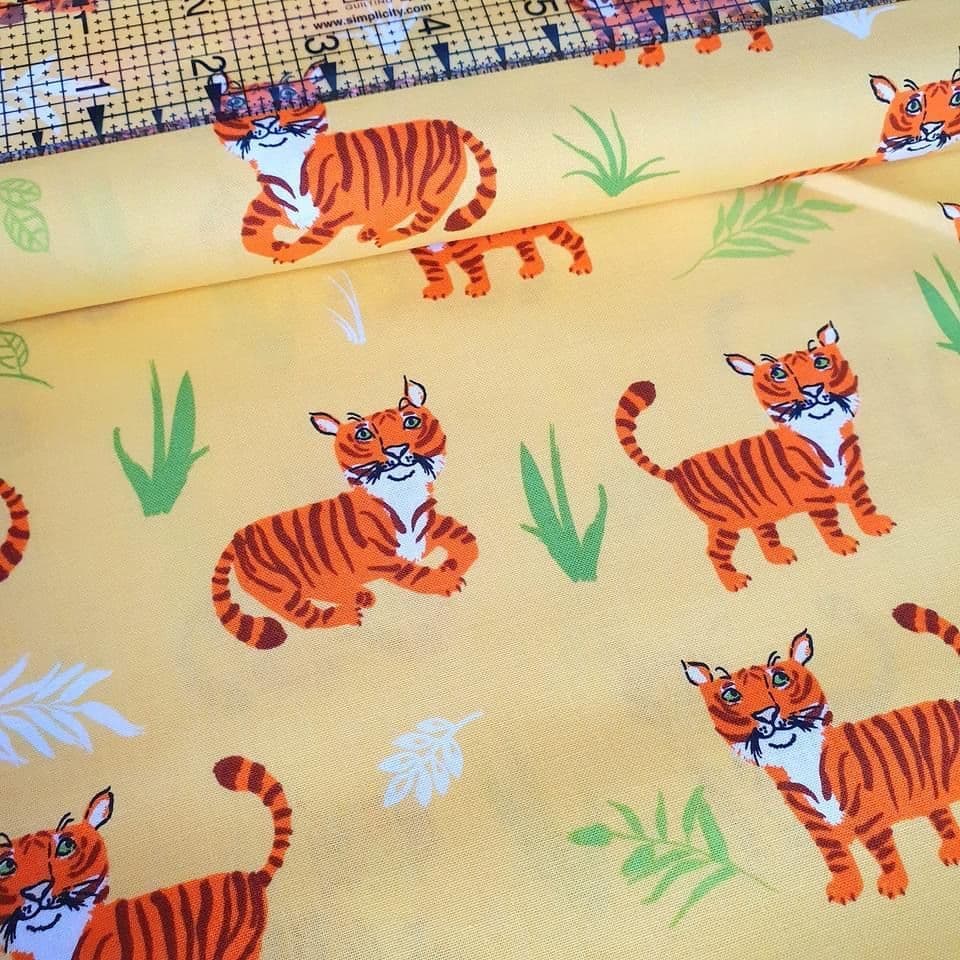 Robert Kaufman - Wild Adventure Tigers Yellow 100% Cotton Fabric - Crafts and Quilts