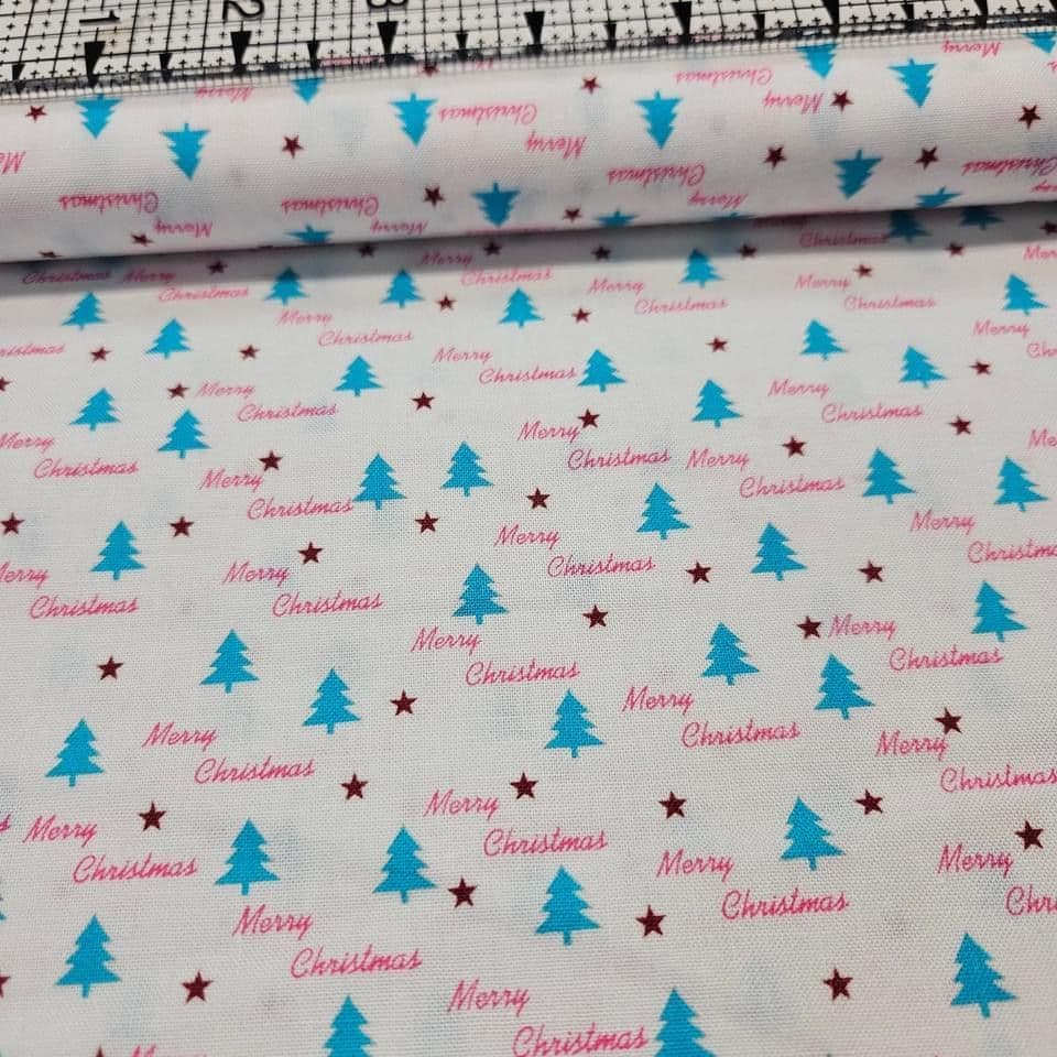 Stof - A Christmas Story Trees on White 100% Cotton Fabric