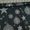 Stof - Amazing Stars Ornaments Black Metallic 100% Cotton Fabric - Crafts and Quilts