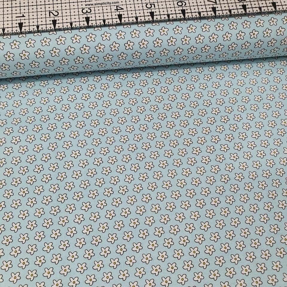 Stof - Bobbi's Picnic Daisy Blue 100% Cotton Fabric