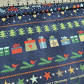 Stof - Christmas for Friends Border Blue 100% Cotton Fabric