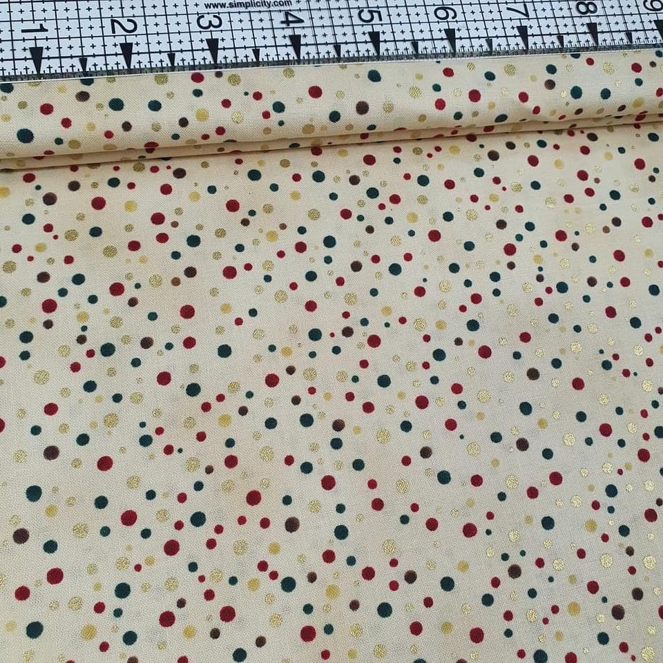 Stof - Christmas Wonders Spot Metallic Cream 100% Cotton Fabric