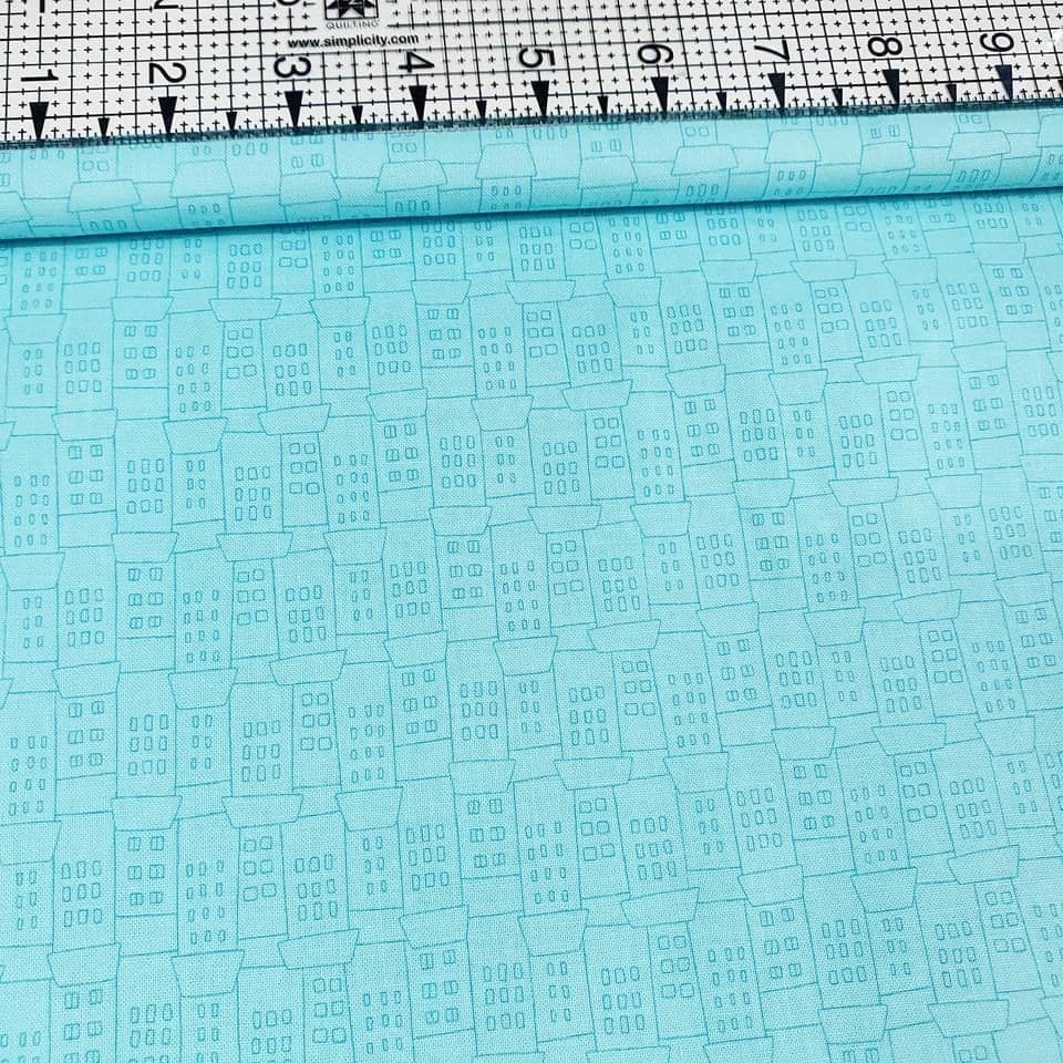 Stof - Down Town Kitty Houses Blue 100% Cotton Fabric