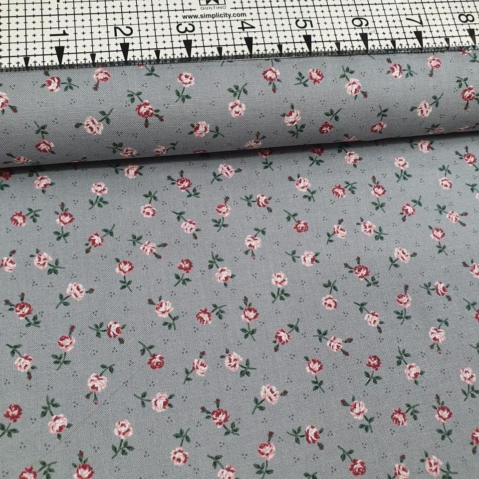 Stof - Emilys Roses Grey Tiny Rose 100% Cotton Fabric