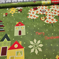Stof - Enchanted Forest Christmas Houses Green 100% Cotton Fabric