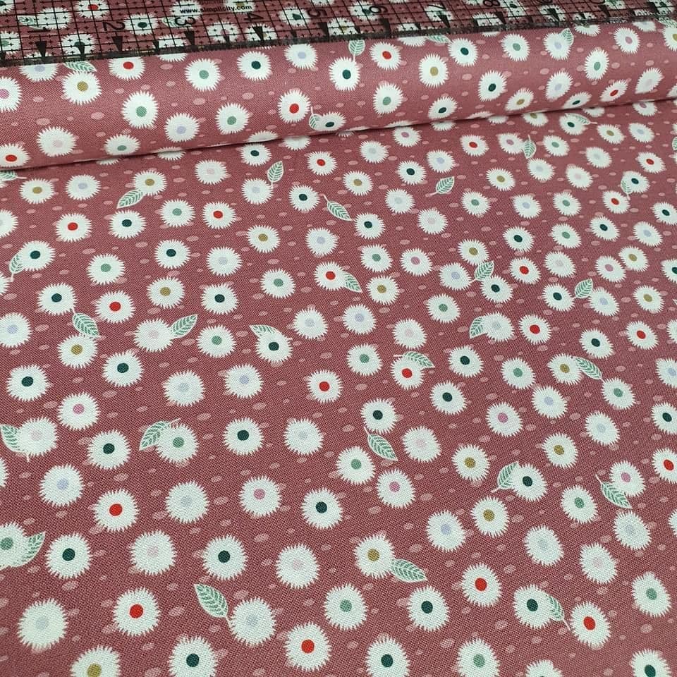 Stof - Flower and Dot Daisy Dusky Pink 100% Cotton Fabric