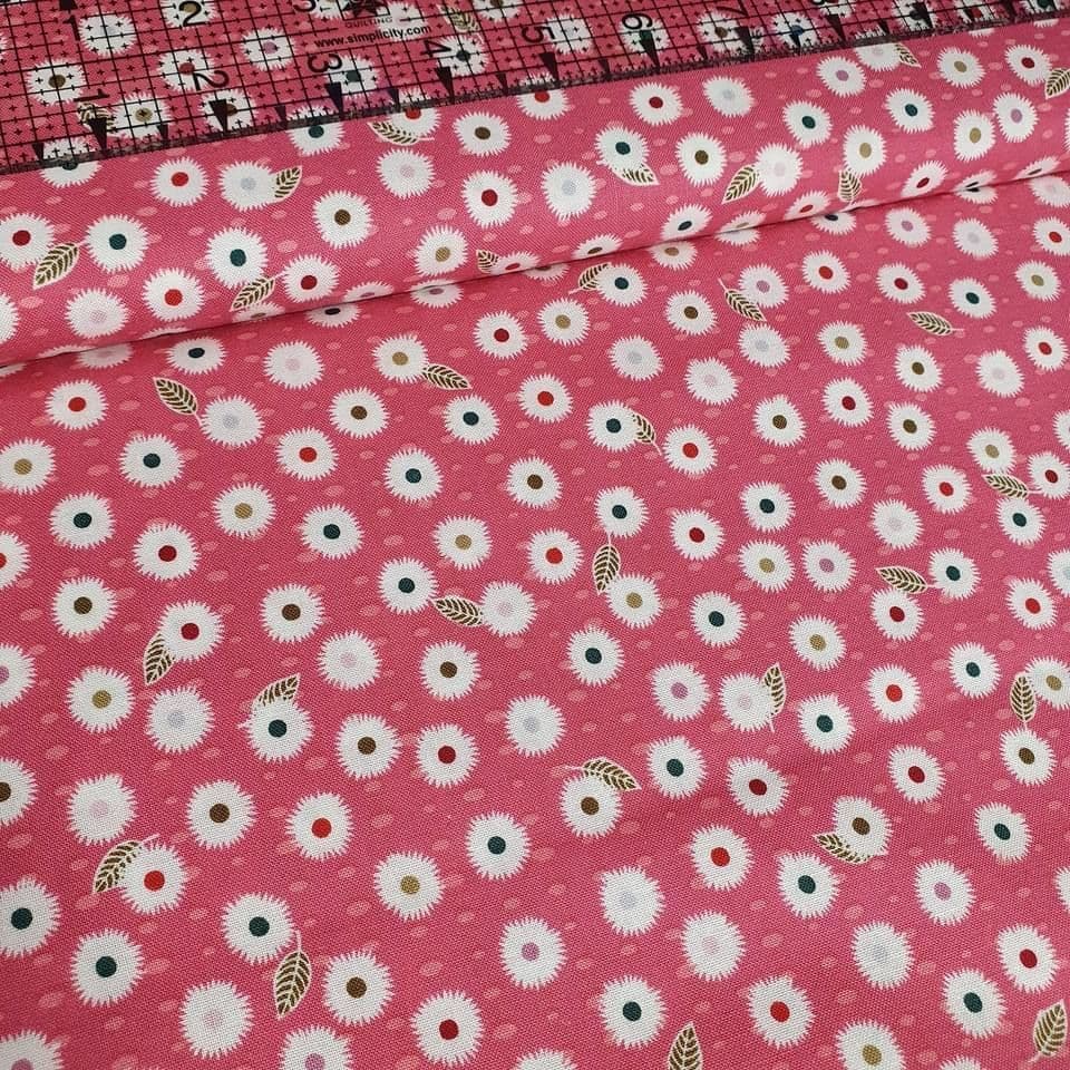 Stof - Flower and Dot Daisy Pink 100% Cotton Fabric