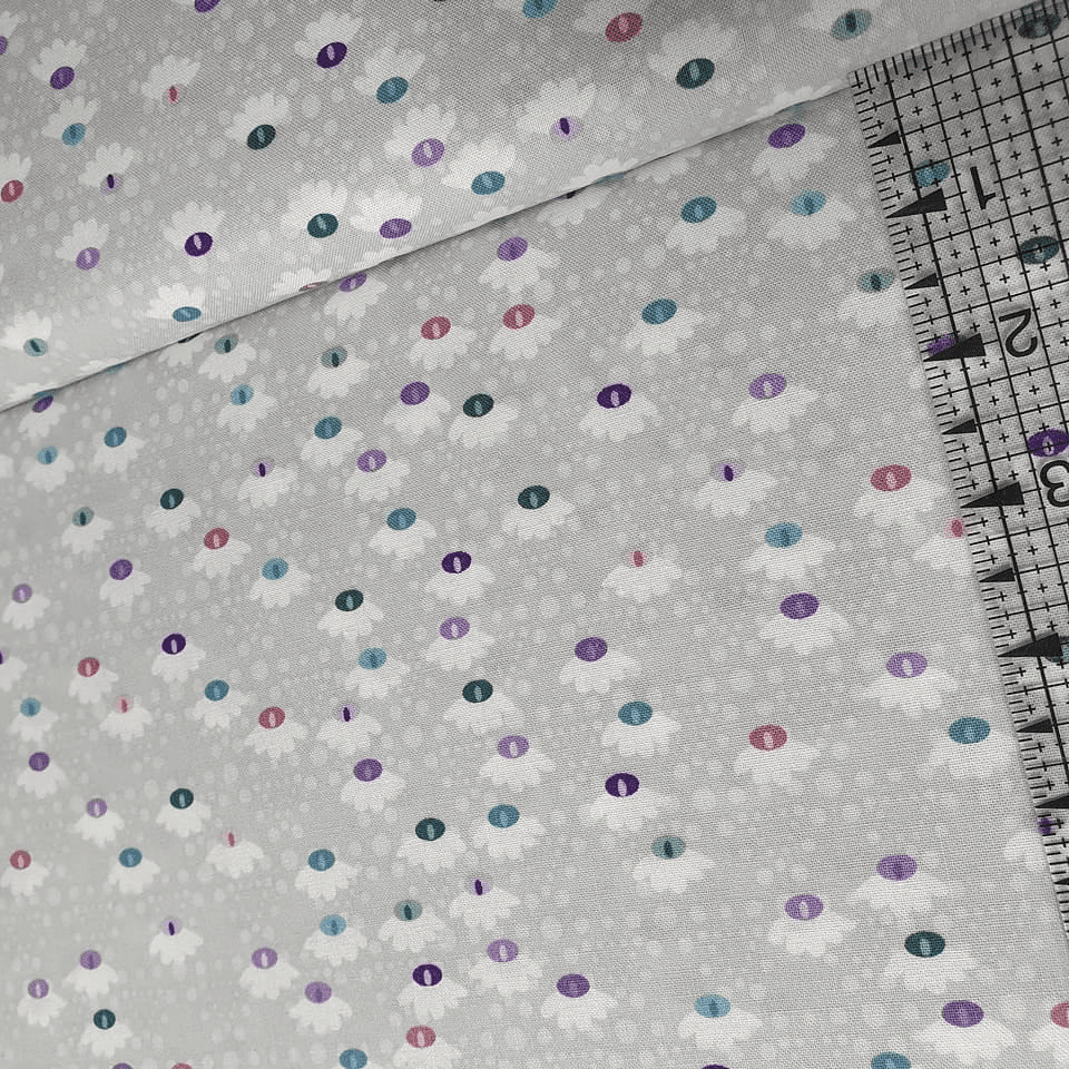 Stof - Flower and Dot Daisy Spot Grey 100% Cotton Fabric