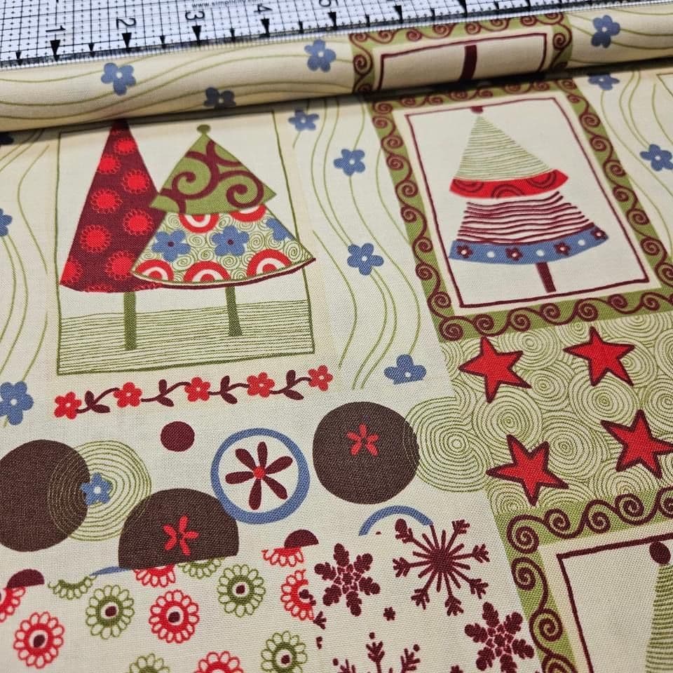 Stof - Frosty Season Style Patches Cream 100% Cotton Fabric