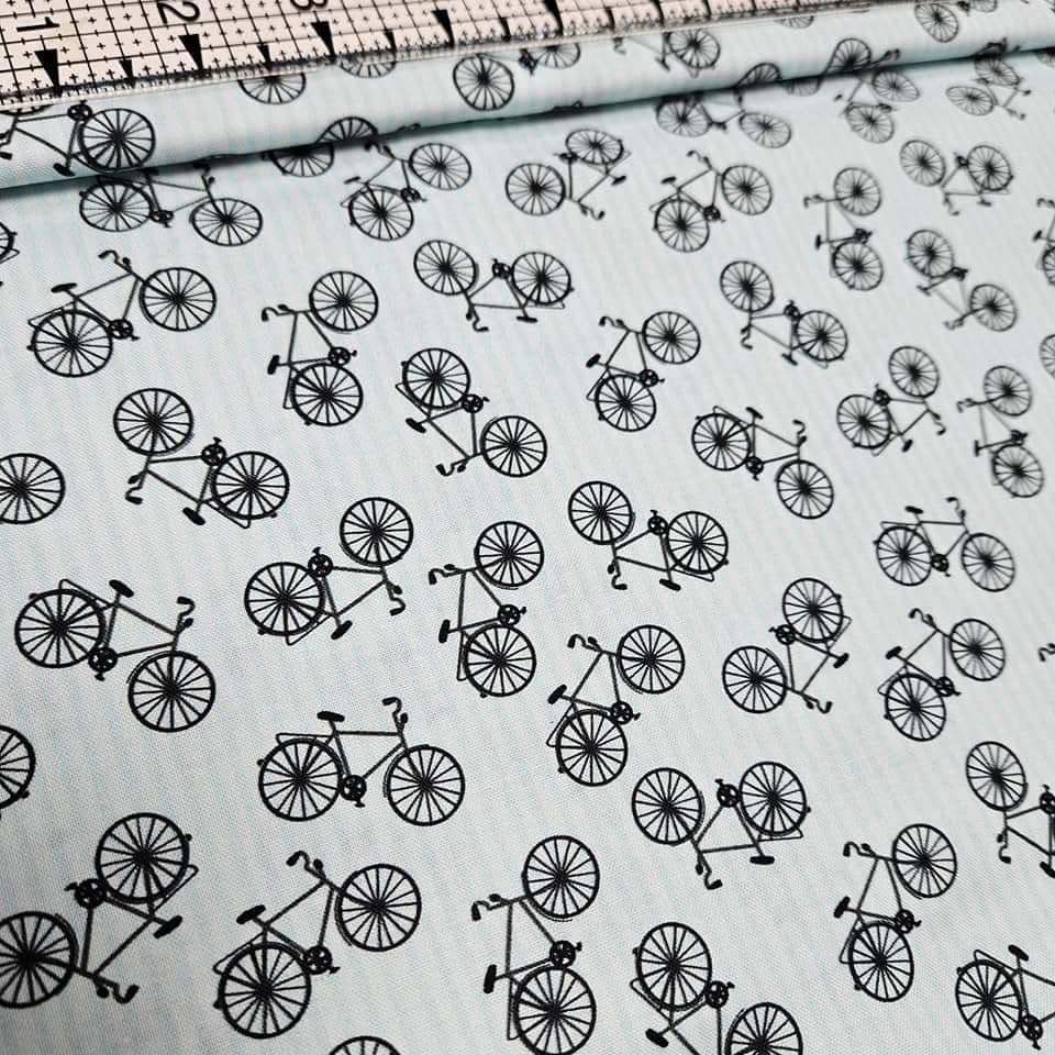 Stof - Happiest Little Camper Bicycles Blue 100% Cotton Fabric