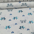 Stof - Hollies Flowers Birds and Squirrels Blue 100% Cotton Fabric - Crafts and Quilts