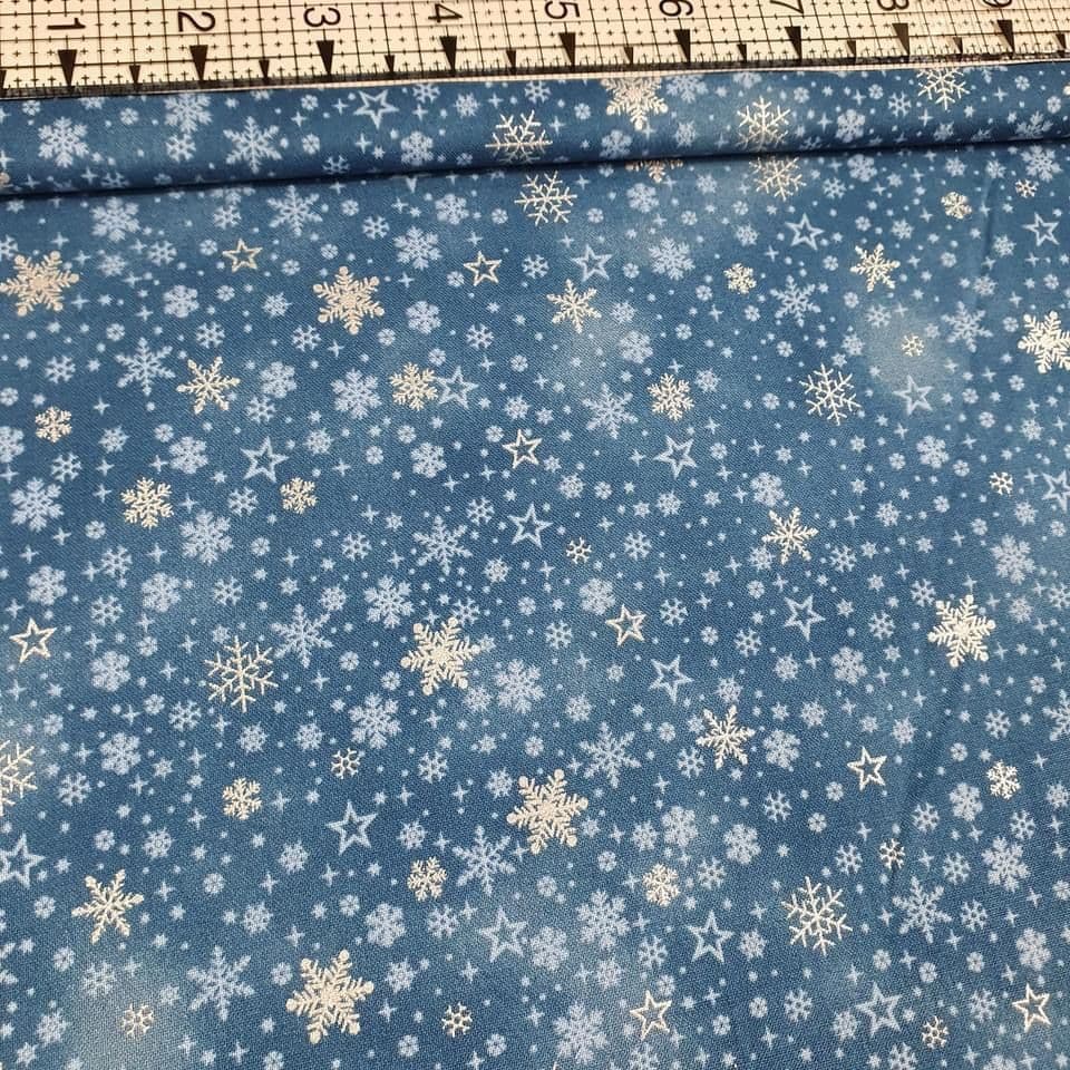 Stof - Its Snowflake Blue Metallic 100% Cotton Fabric