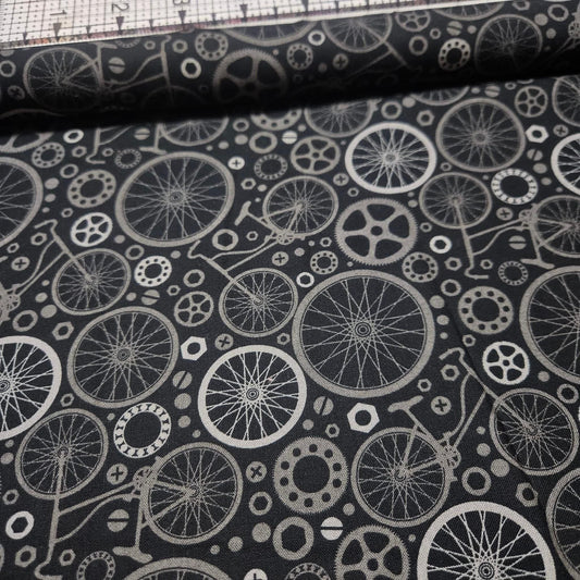 Stof - Live City Bicycles Black 100% Cotton Fabric