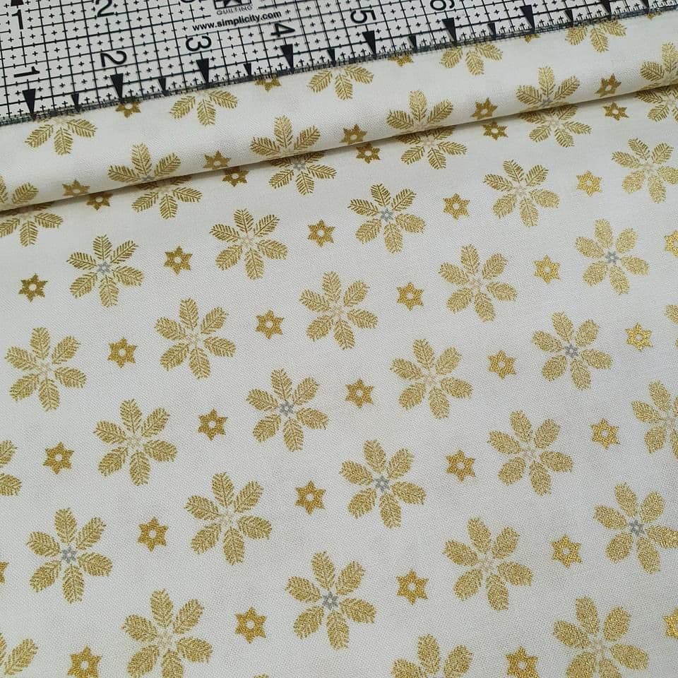 Stof - Magic Christmas Gold Flower 100% Cotton Fabric