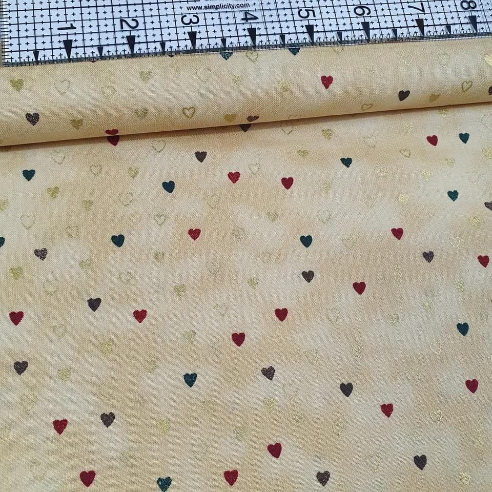 Stof - Magic Christmas Gold Heart 100% Cotton Fabric