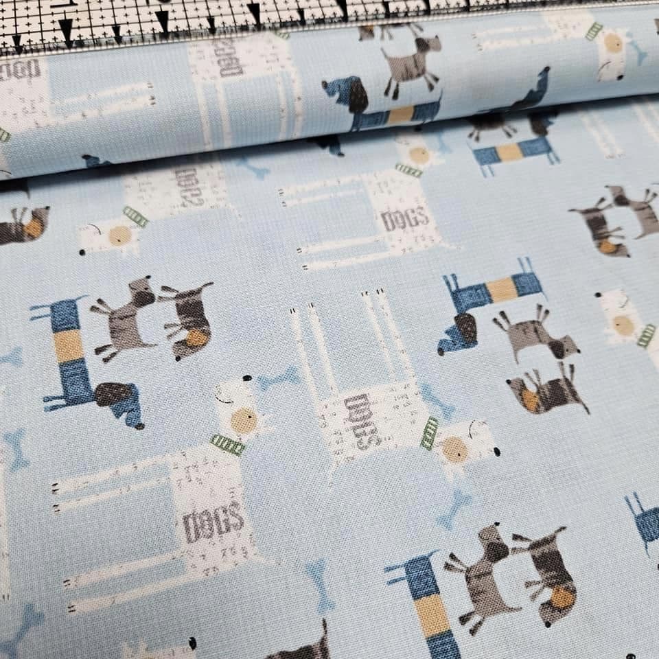 Stof - My Best Friend Dogs Blue 100% Cotton Fabric
