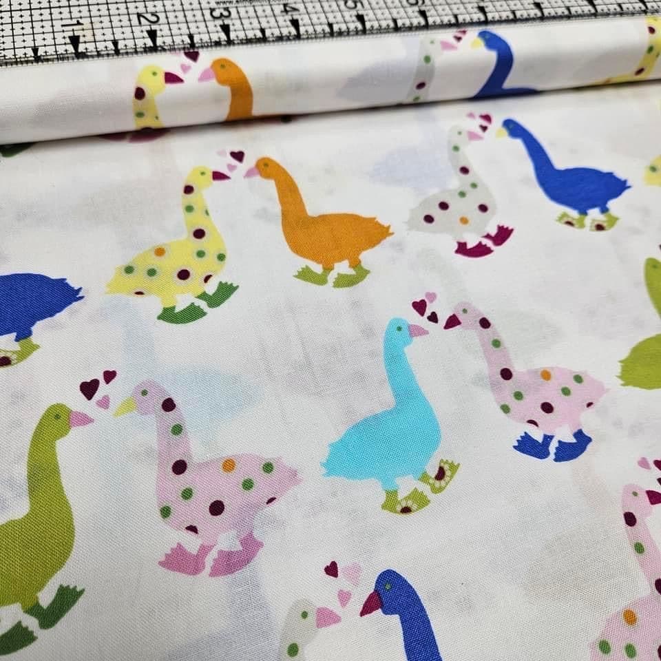Stof - New Nordic Geese White 100% Cotton Fabric