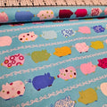 Stof - New Nordic Pigs Blue Stripe 100% Cotton Fabric - Crafts and Quilts