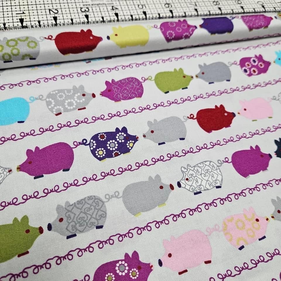 Stof - New Nordic Pigs Grey Stripe 100% Cotton Fabric