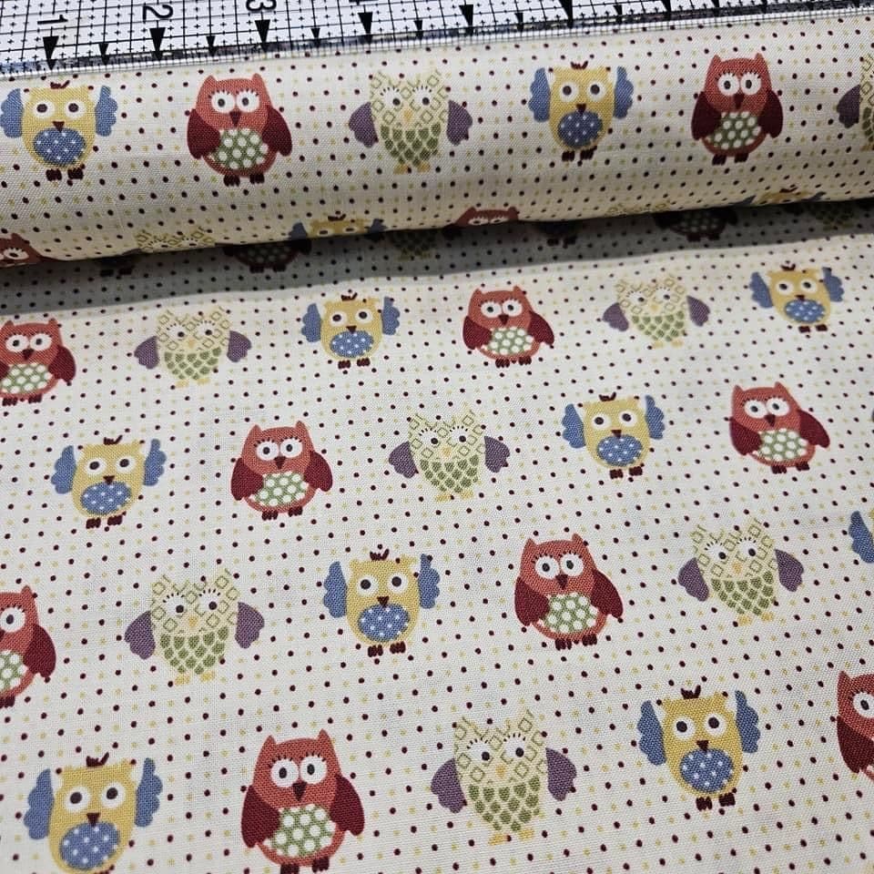 Stof - O.B.O. Owls Dots Neutral 100% Cotton Fabric