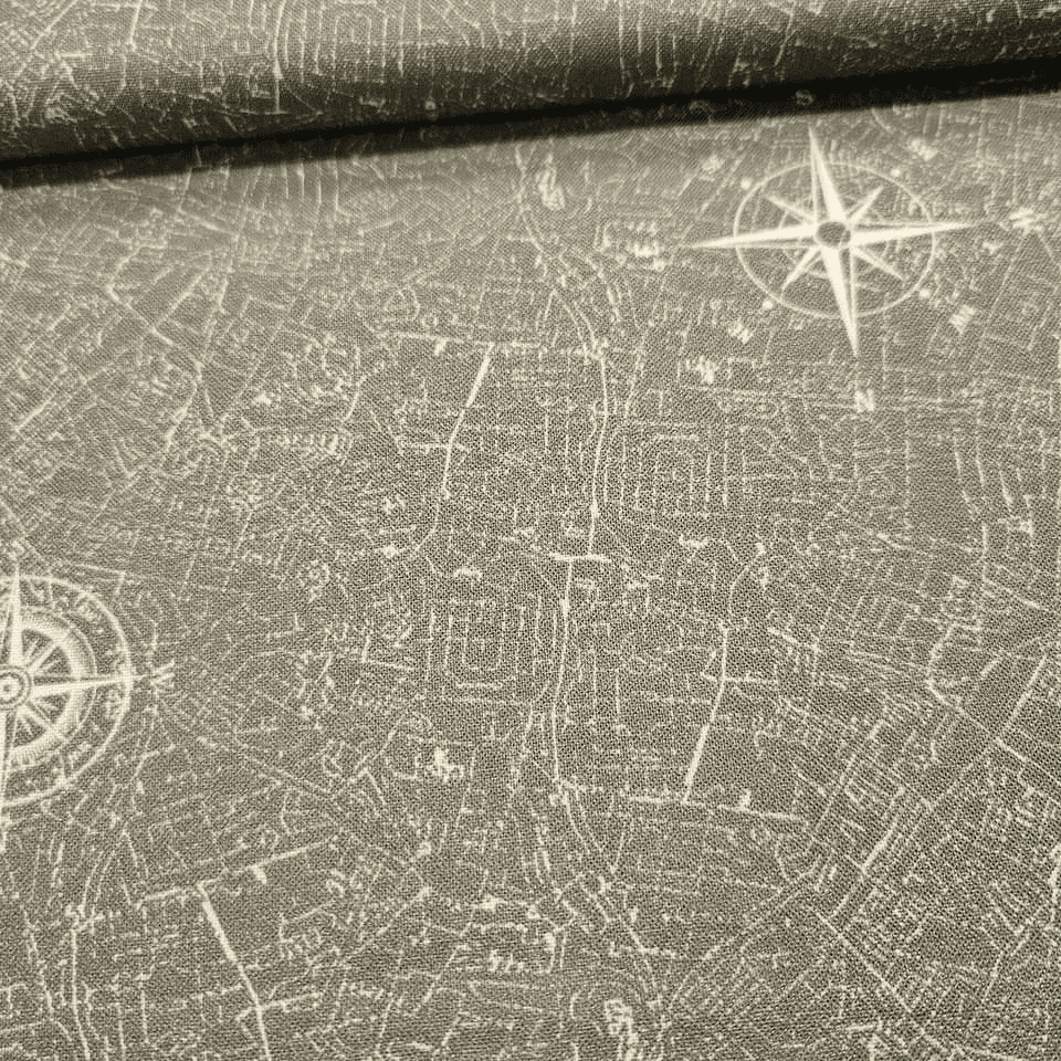 Stof - Old School Map Green 100% Cotton Fabric