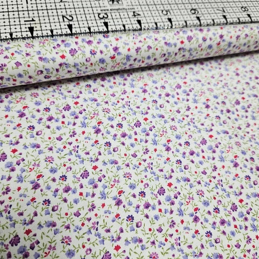 Stof - Quilters Basics Ditsy Floral Purple 100% Cotton Fabric