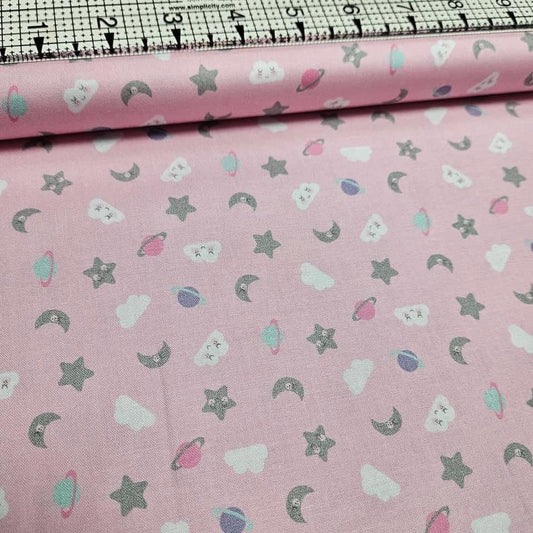 Stof - Rocking Horses Sleepy Sky Pink 100% Cotton Fabric