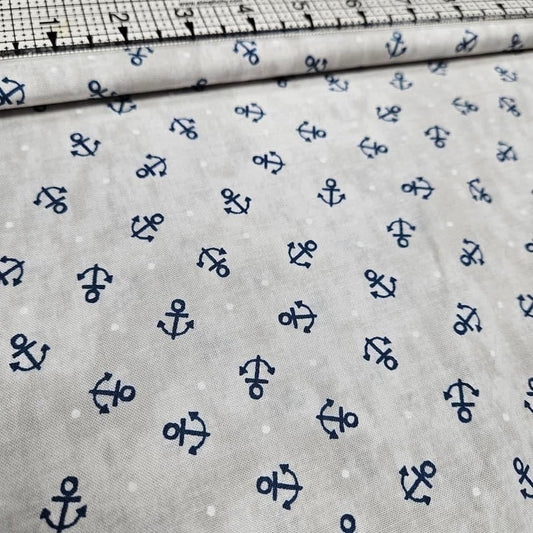 Stof - Seaside Anchors Grey 100% Cotton Fabric