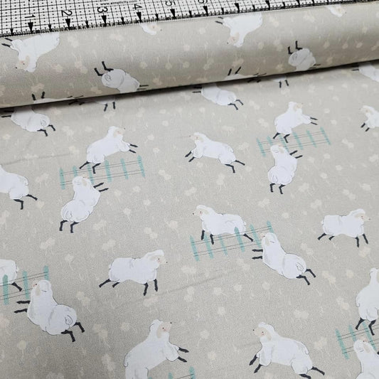 Stof - Sheepy Friends Sheep Grey 100% Cotton Fabric