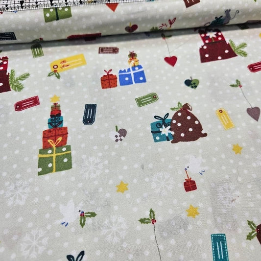 Stof - Snow Village Christmas Gifts 100% Cotton Fabric
