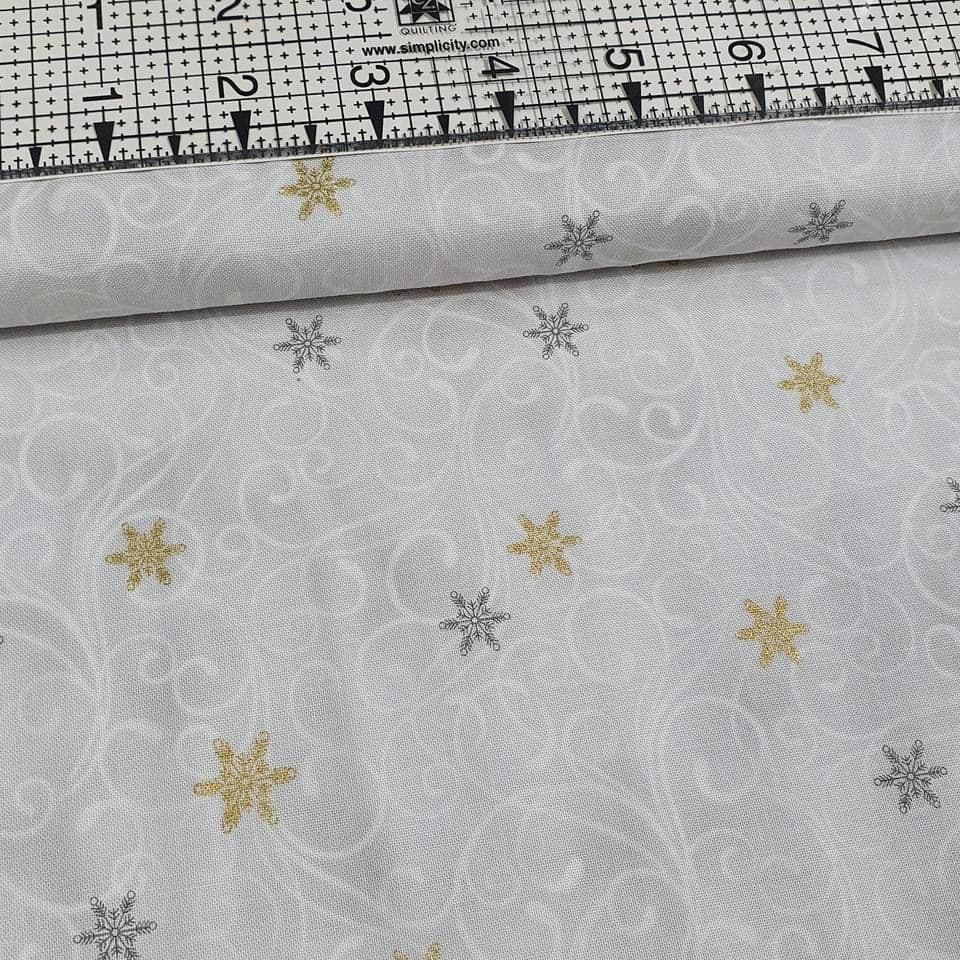 Stof - Sparkle Gold and Grey Star 100% Cotton Fabric