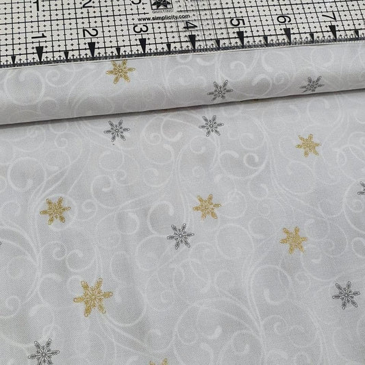 Stof - Sparkle Gold and Grey Star 100% Cotton Fabric